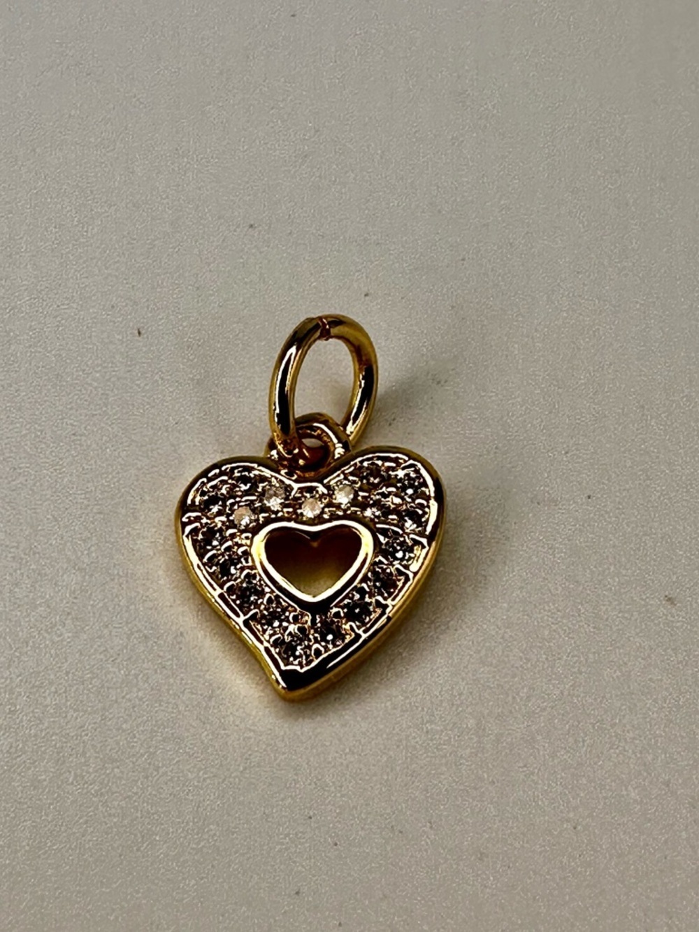 Gold Plated CZ Heart Pendant Charm – Dainty Pave Open Heart – Brass Base